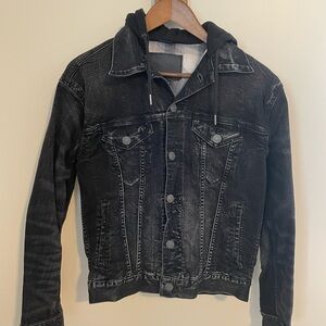 American Eagle - Hooded Black Denim Jacket - Men’s XS